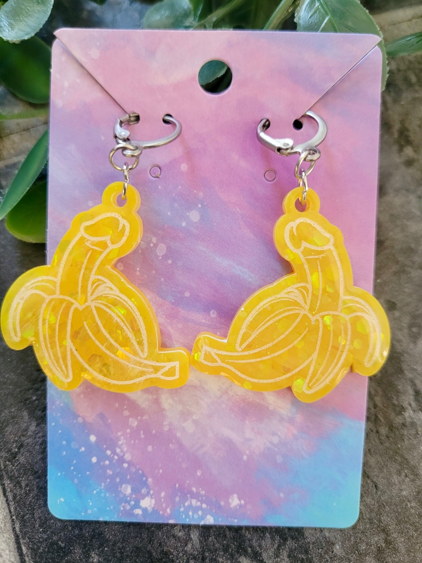 Glitter Banana Penis Earrings – Humorous Resin Jewellery