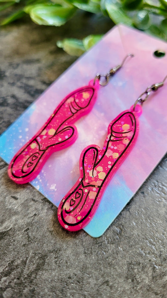 Bold Pink Vibrator Earrings – Chunky Glitter