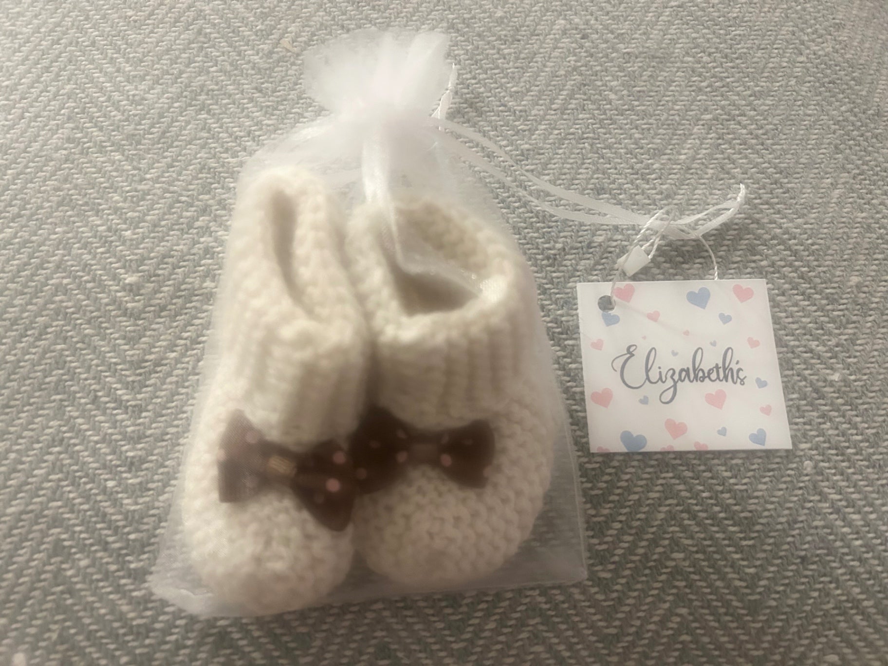 Handmade Baby Booties - Brown Bow