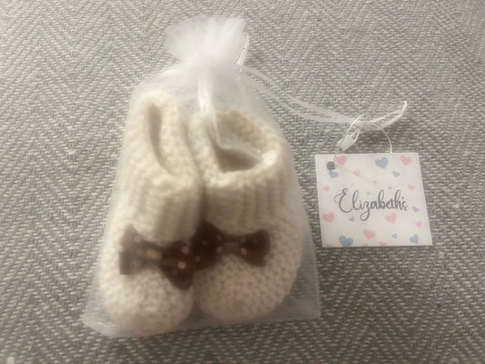 Handmade Baby Booties - Brown Bow