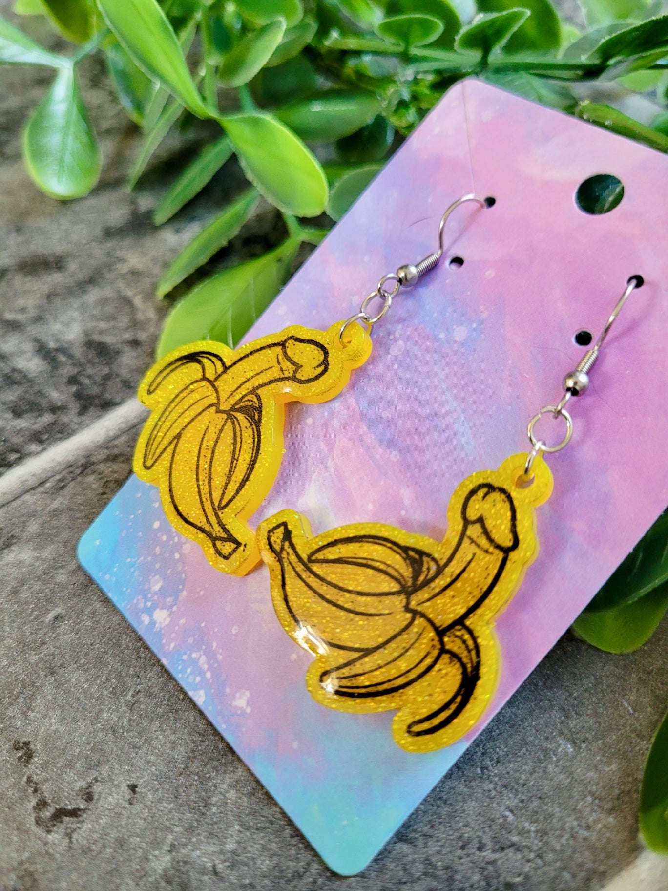 Glitter Banana Penis Earrings – Humorous Resin Jewellery