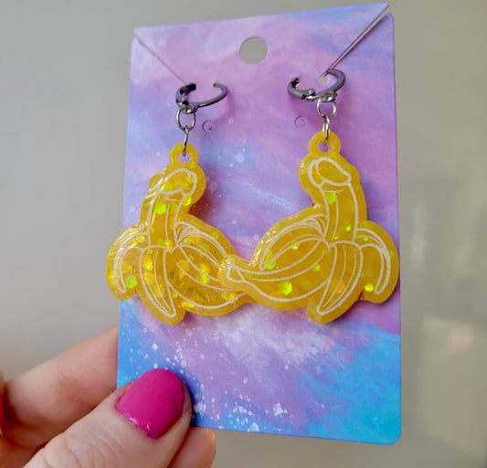 Glitter Banana Penis Earrings – Humorous Resin Jewellery