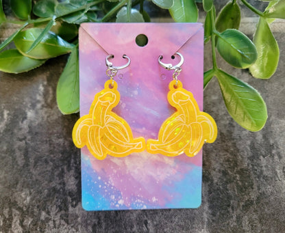 Glitter Banana Penis Earrings – Humorous Resin Jewellery