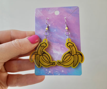 Glitter Banana Penis Earrings – Humorous Resin Jewellery