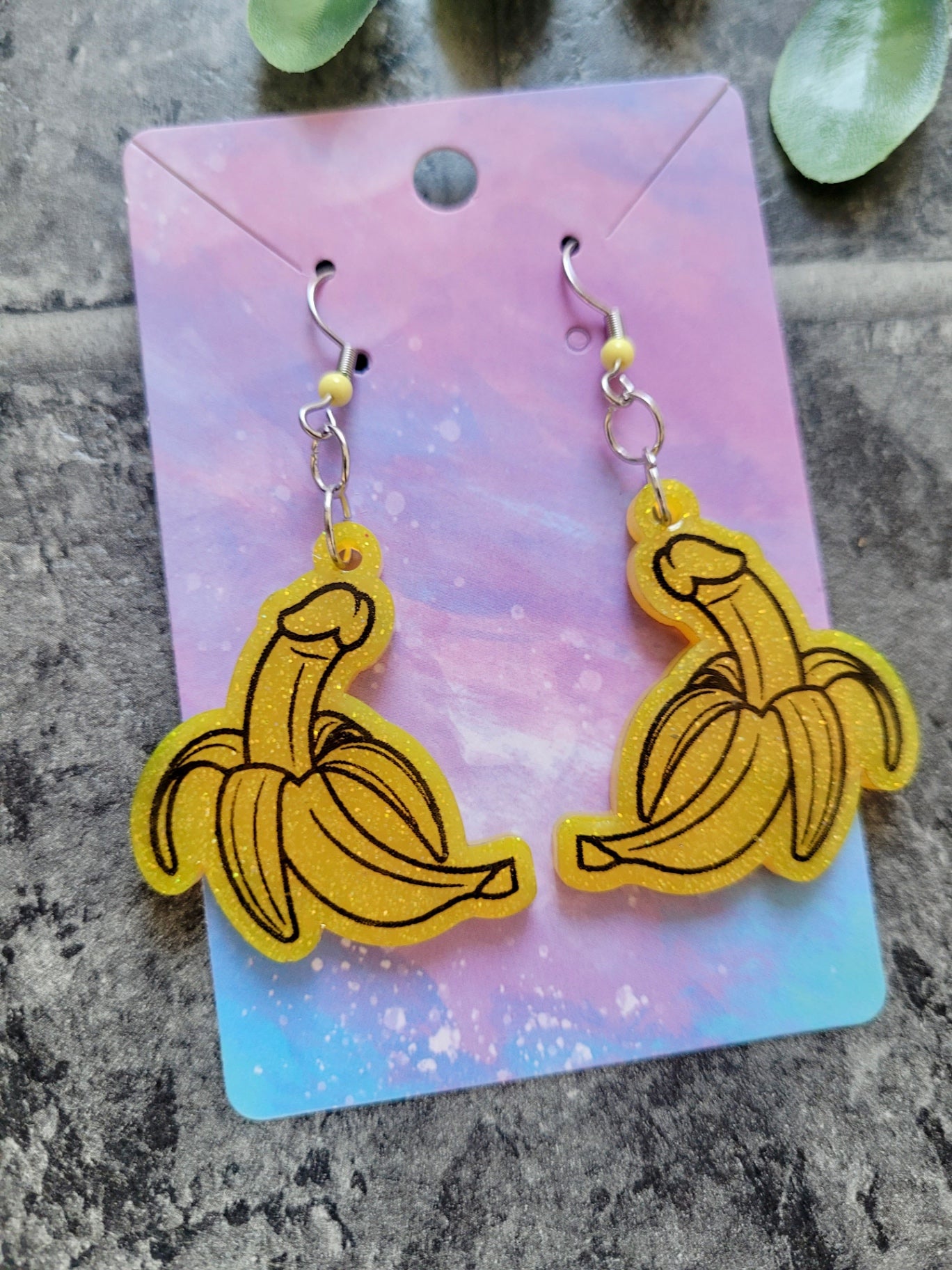 Glitter Banana Penis Earrings – Humorous Resin Jewellery