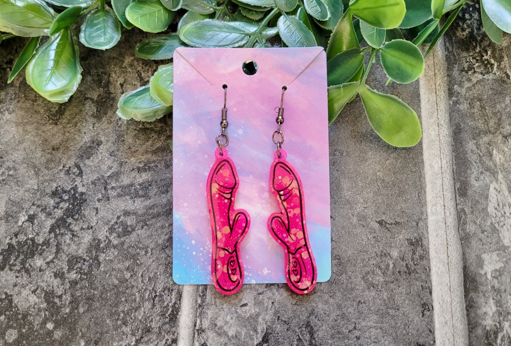 Bold Pink Vibrator Earrings – Chunky Glitter