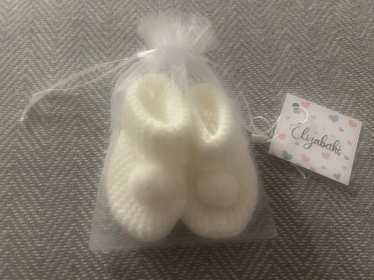 Handmade Baby Booties - White Pom Pom
