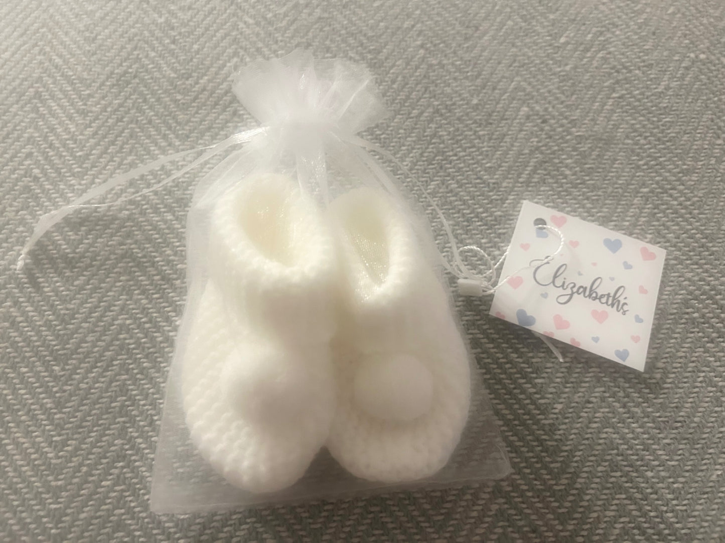 Handmade Baby Booties - White Pom Pom