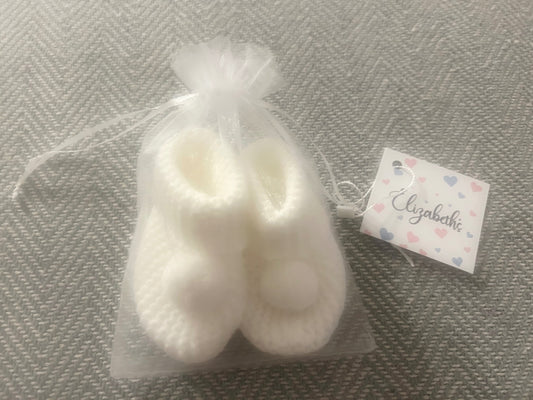 Handmade Baby Booties - White Pom Pom