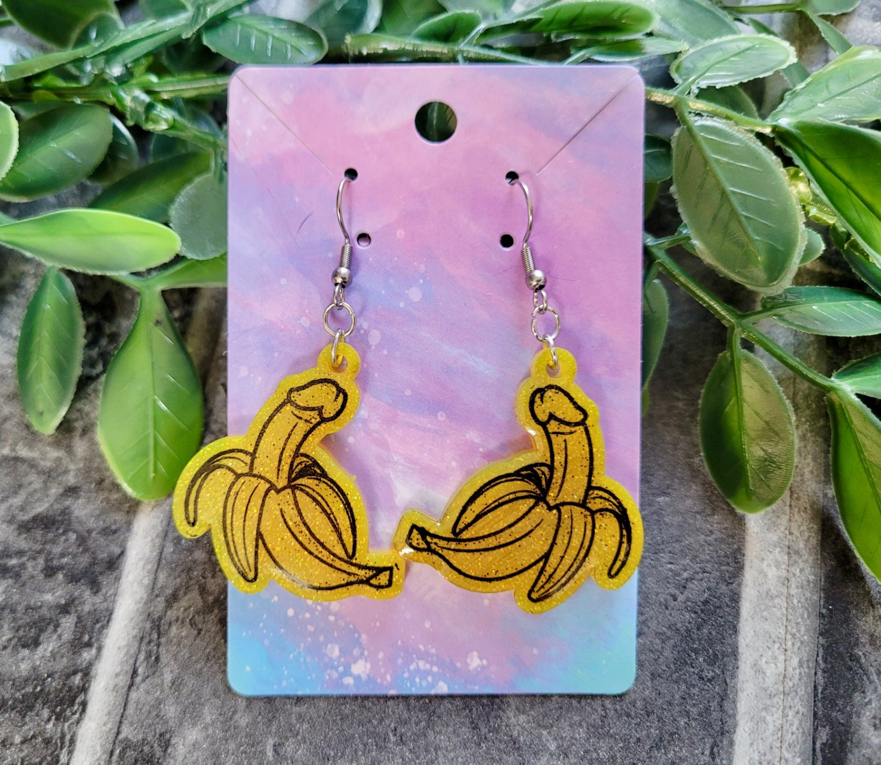 Glitter Banana Penis Earrings – Humorous Resin Jewellery