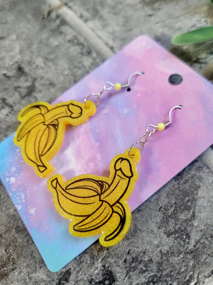 Glitter Banana Penis Earrings – Humorous Resin Jewellery