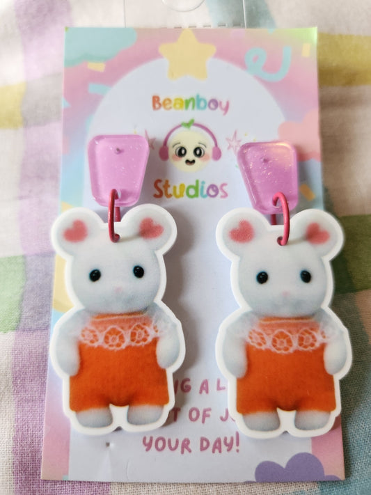 Marshmallow Mouse Earrings - purple top