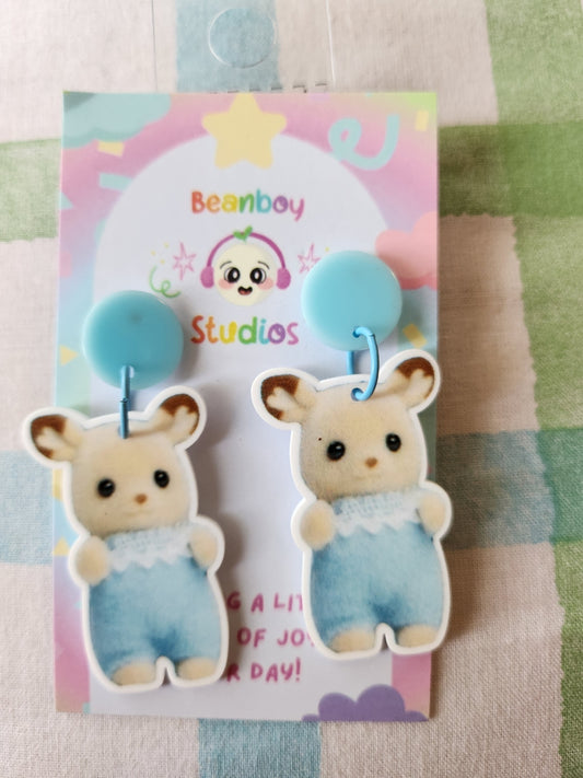 Deer Earrings with blue top