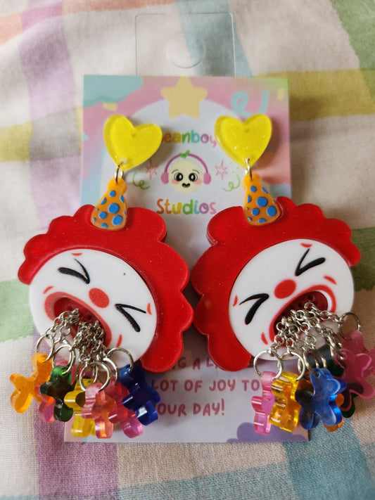 Yellow Heart Clown Earrings