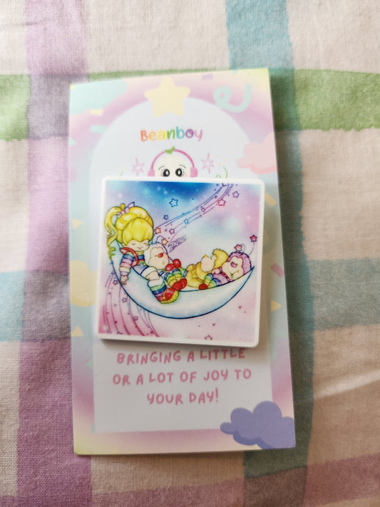 sleepy rainbow girl pin badge!