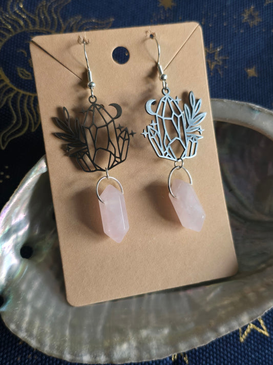 Rose quartz mini point crystal earrings 