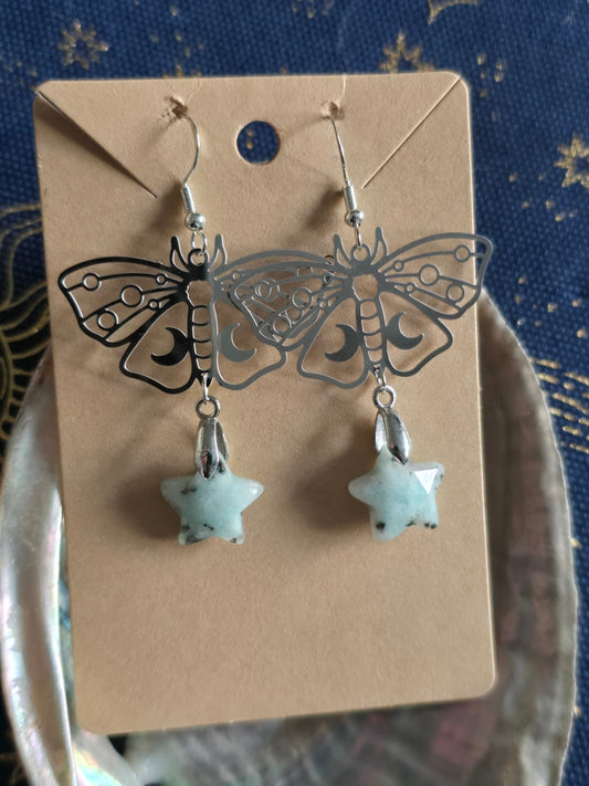 Kiwi jasper moth star earrings 