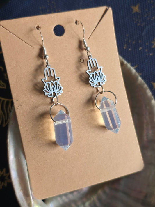 Hamsa hand opalite mini tower earrings 