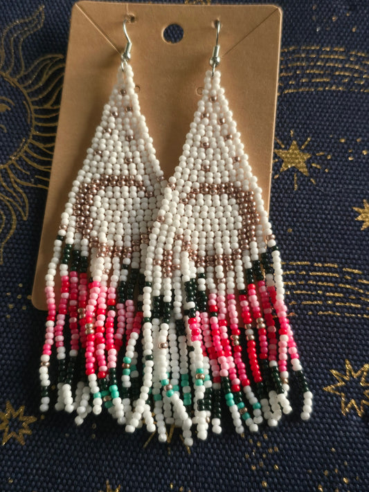 Floral moon beaded earrings 
