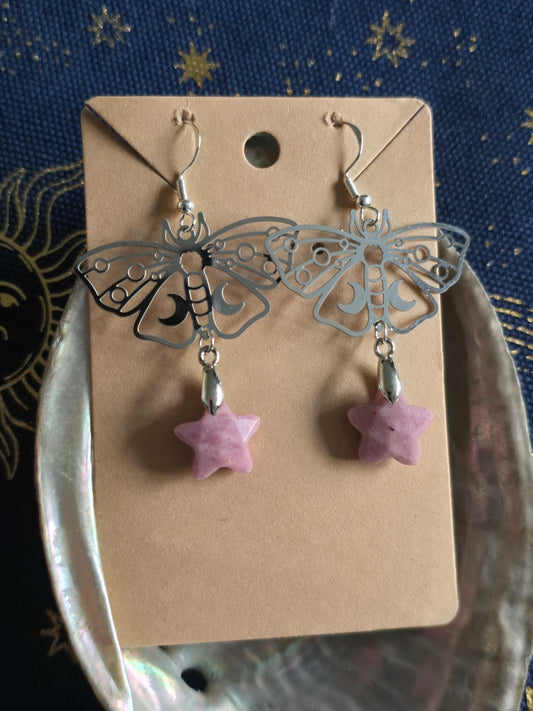 Rhodonite star moth earrings 