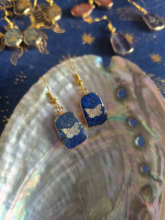 Square sodalite butterfly earrings 