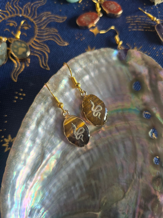 Tigers eye snake earrings 