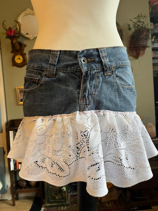 Lace Denim Mini Skirt