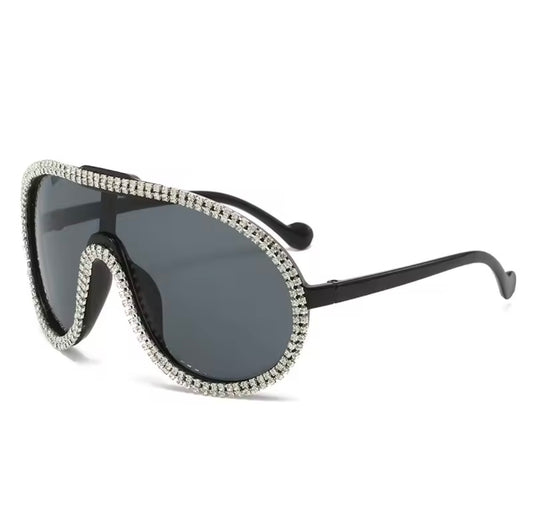 The Paris Crystal Shield Sunglasses – Y2K Oversized Glam Grey
