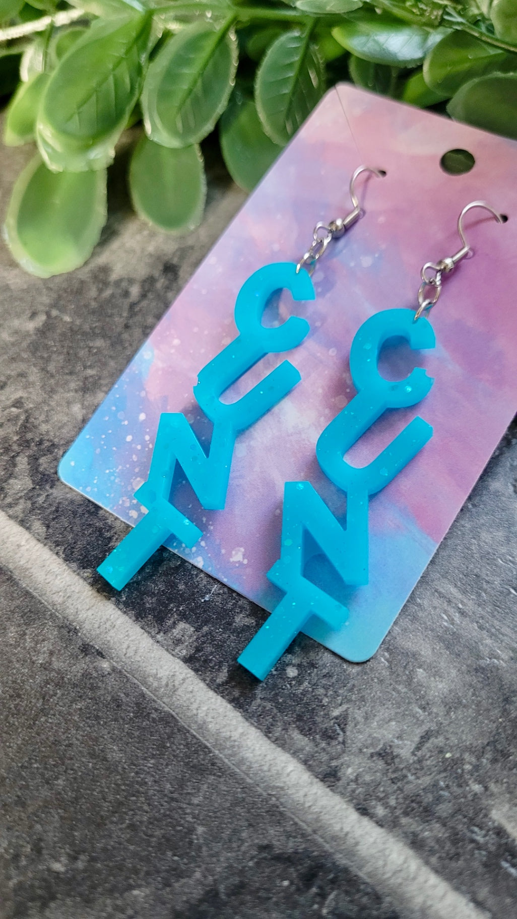 Bold Blue Glitter C*NT Earrings – with Stainless Steel Hooks