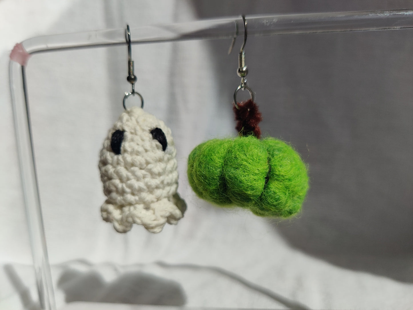 Crochet ghost and pumpkin, Halloween earrings