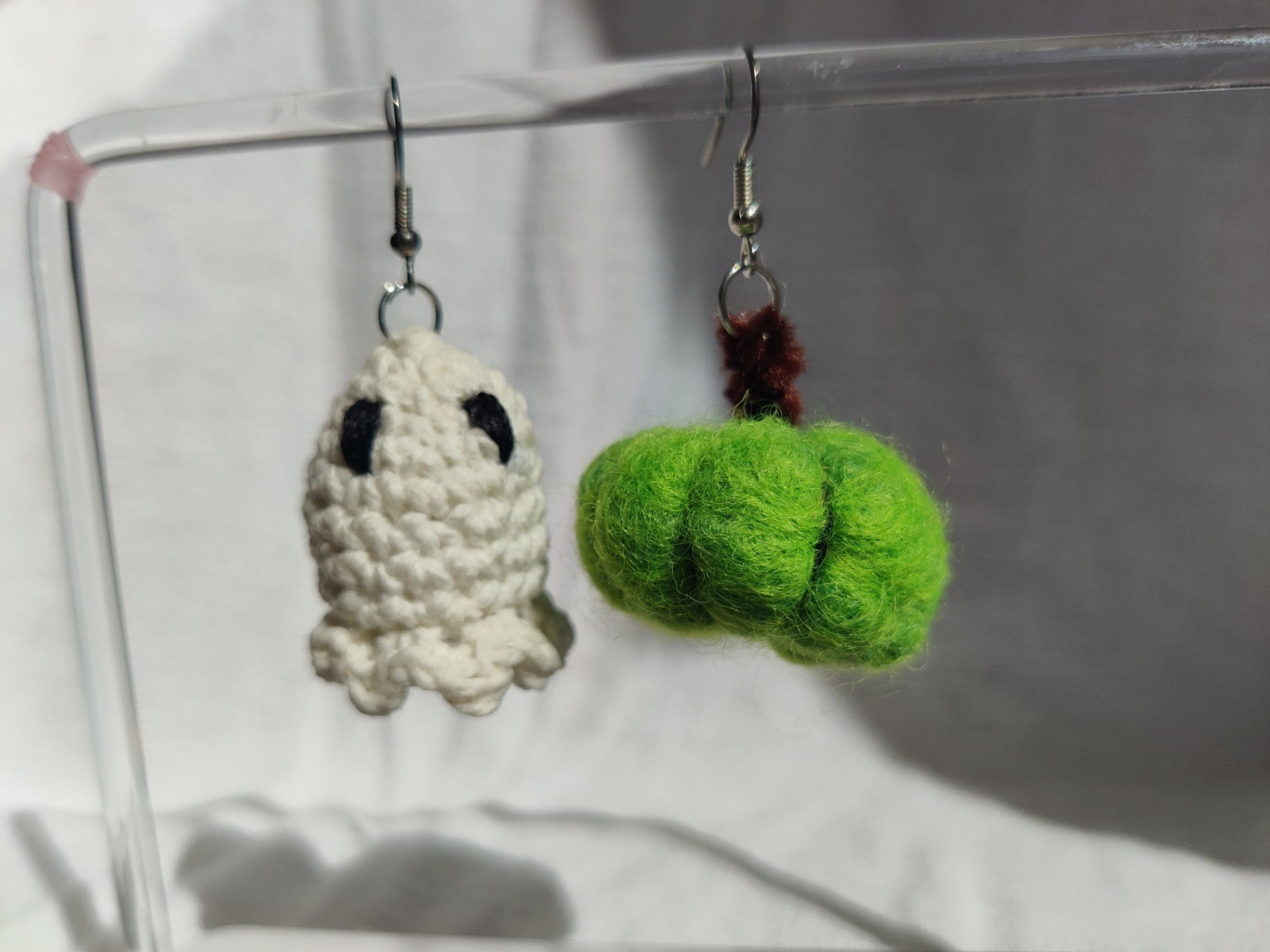 Crochet ghost and pumpkin, Halloween earrings