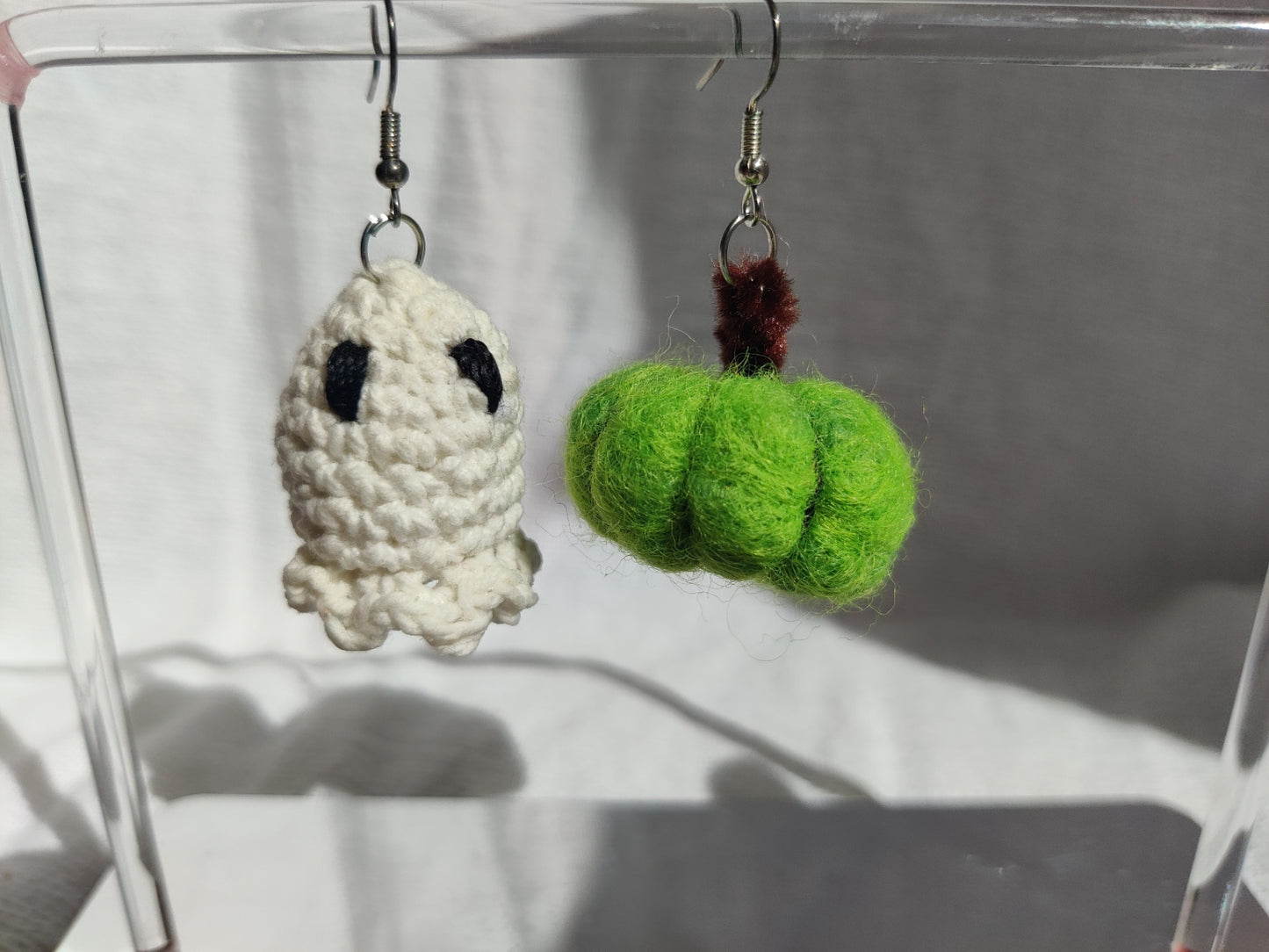 Crochet ghost and pumpkin, Halloween earrings