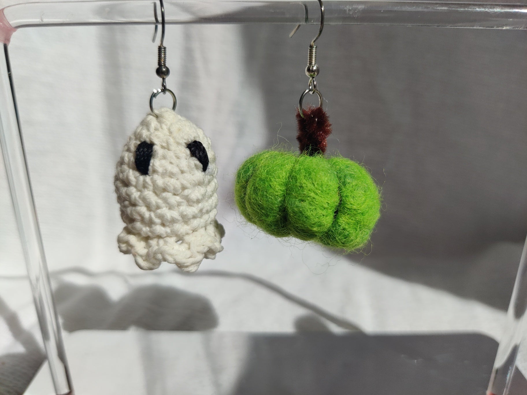Crochet ghost and pumpkin, Halloween earrings