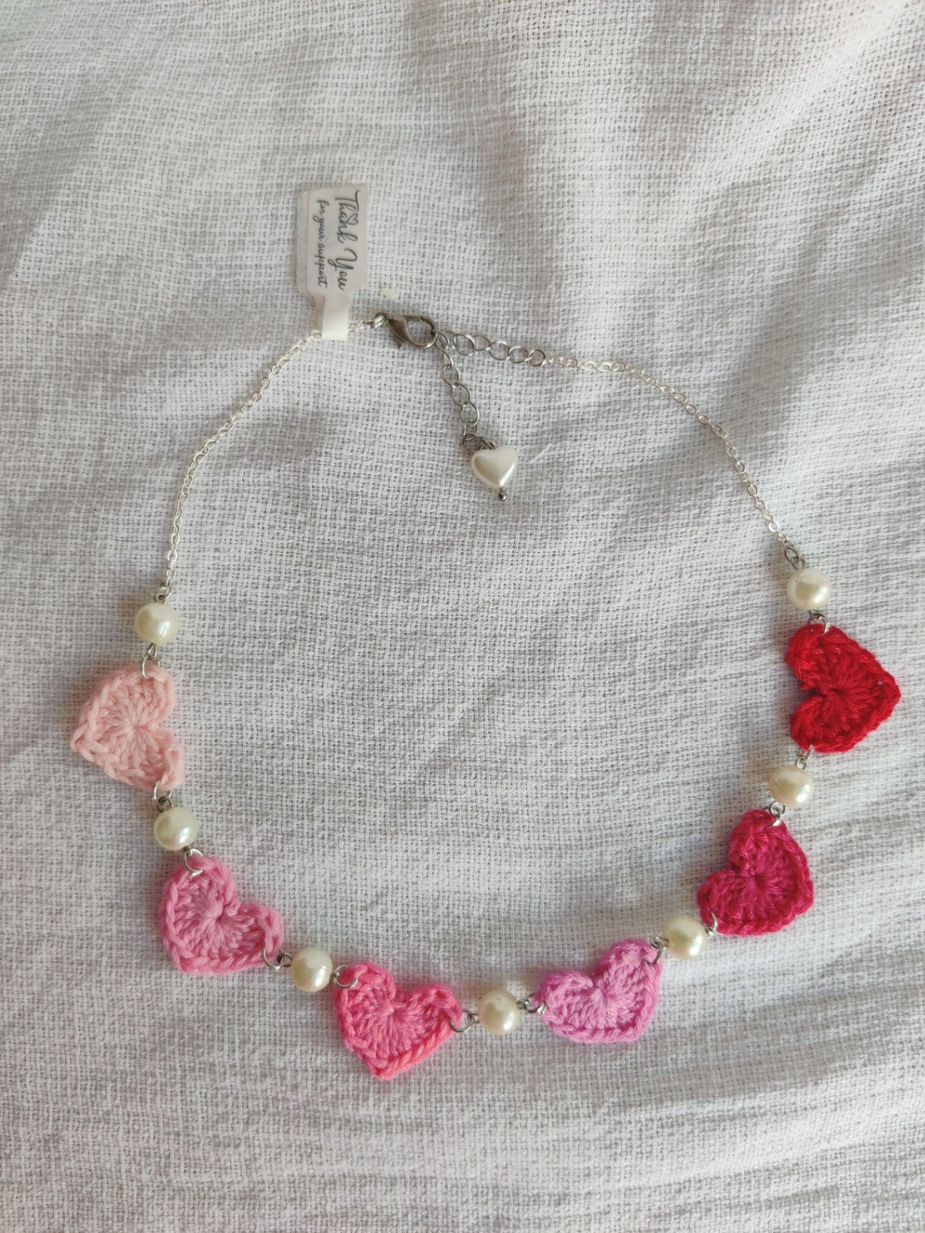 Crochet heart necklace with elegant beads