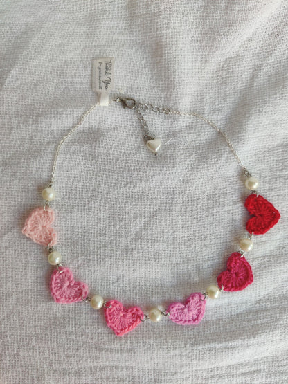 Crochet heart necklace with elegant beads