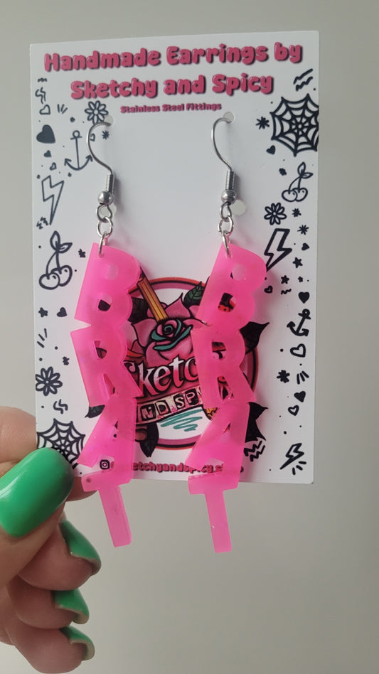 BRAT Bright Pink Earrings – Semi-Translucent – Stainless Steel Hooks