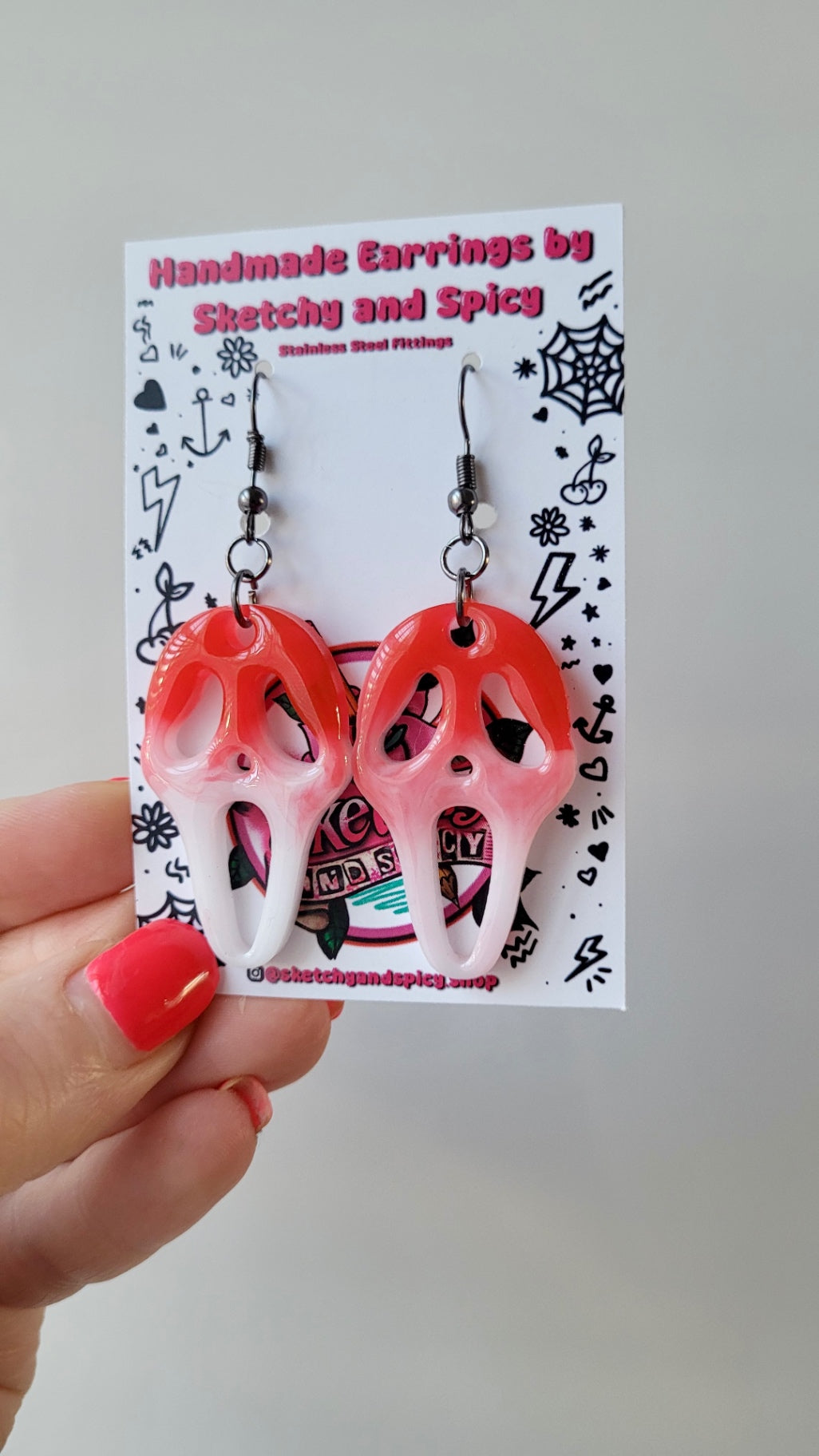 Blood Drip Ghostface Earrings – Scream Inspired - Stainless Steel Hooks