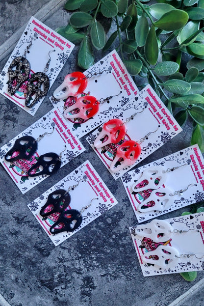 White Gloss Holographic Ghostface Earrings - Scream Inspired - Stainless Steel Hooks