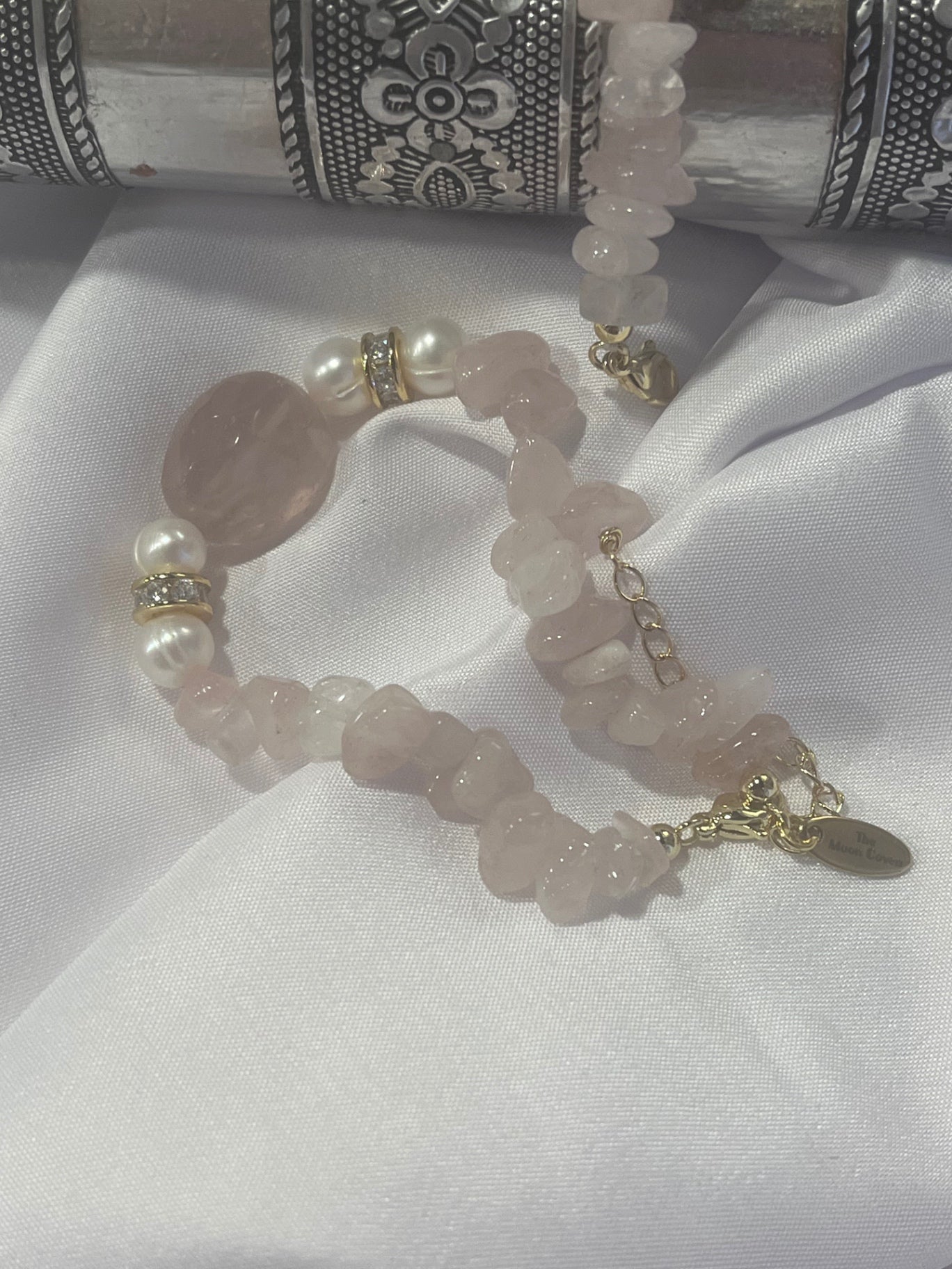Rose Quartz & Biwa Pearl Bracelet – Gold