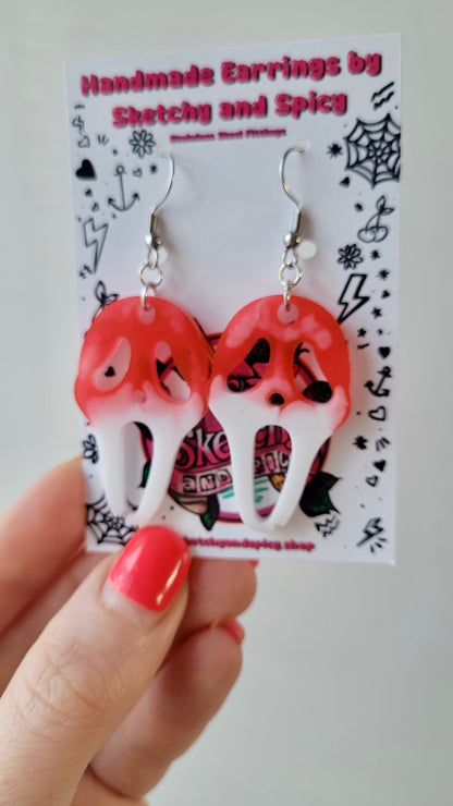 Blood Drip Ghostface Earrings – Scream Inspired - Stainless Steel Hooks