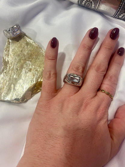 Celestial Rectangle CZ Ring – Silver 