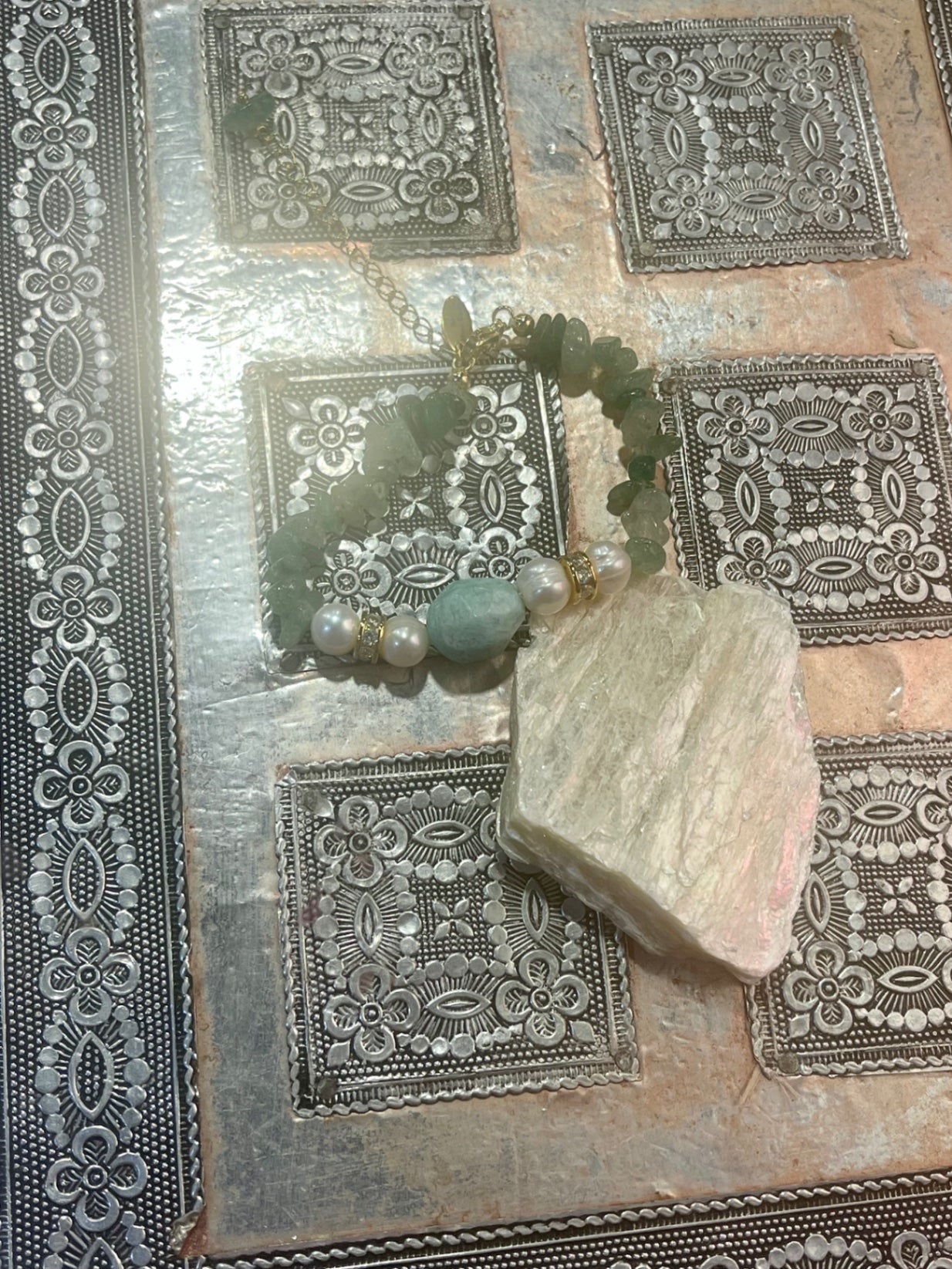 Green Aventurine & Biwa Pearl Bracelet – 