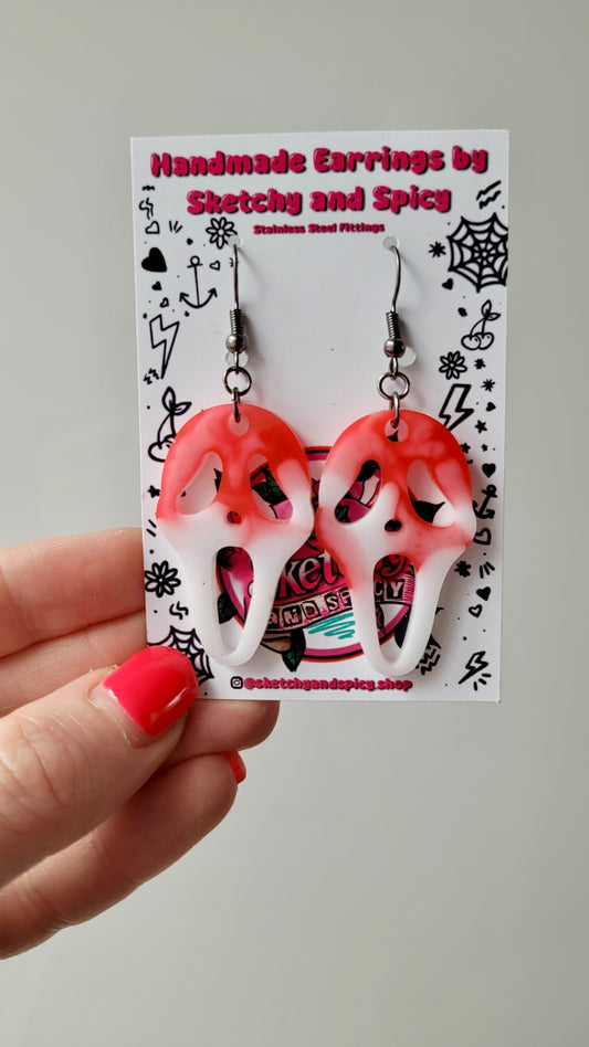 Blood Drip Ghostface Earrings – Scream Inspired - Stainless Steel Hooks