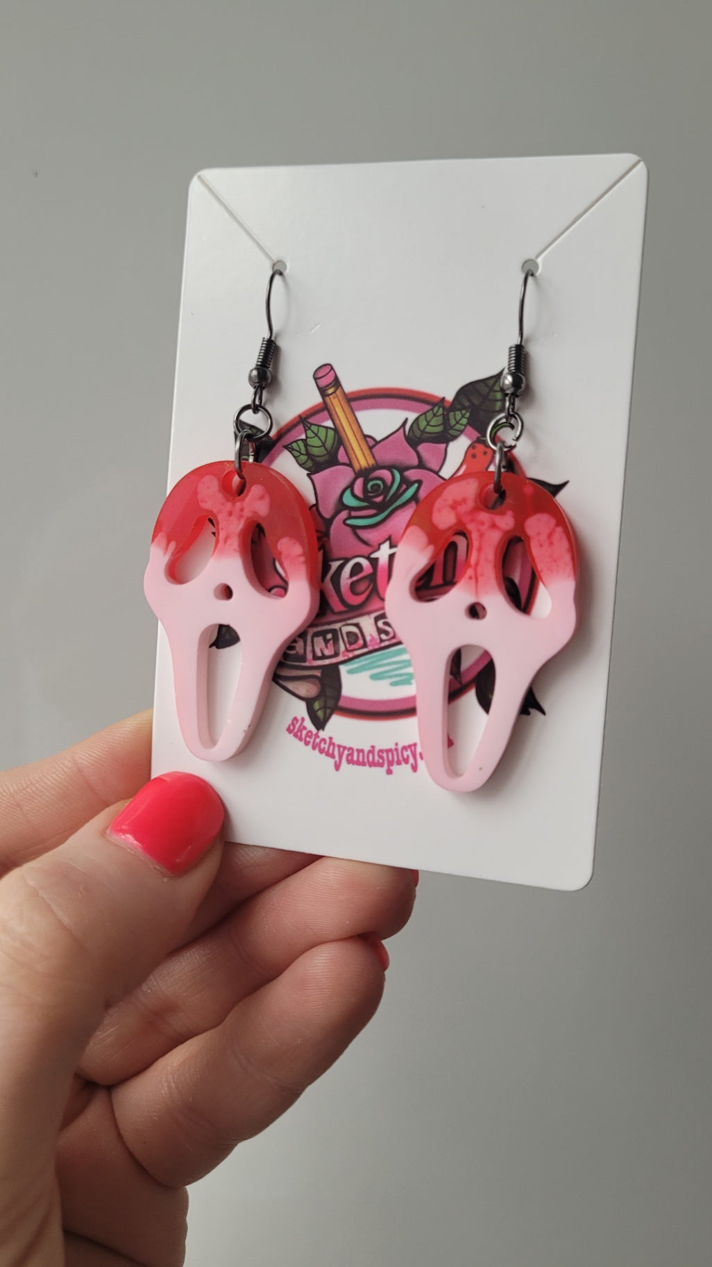 Blood Drip Ghostface Earrings – Scream Inspired - Stainless Steel Hooks