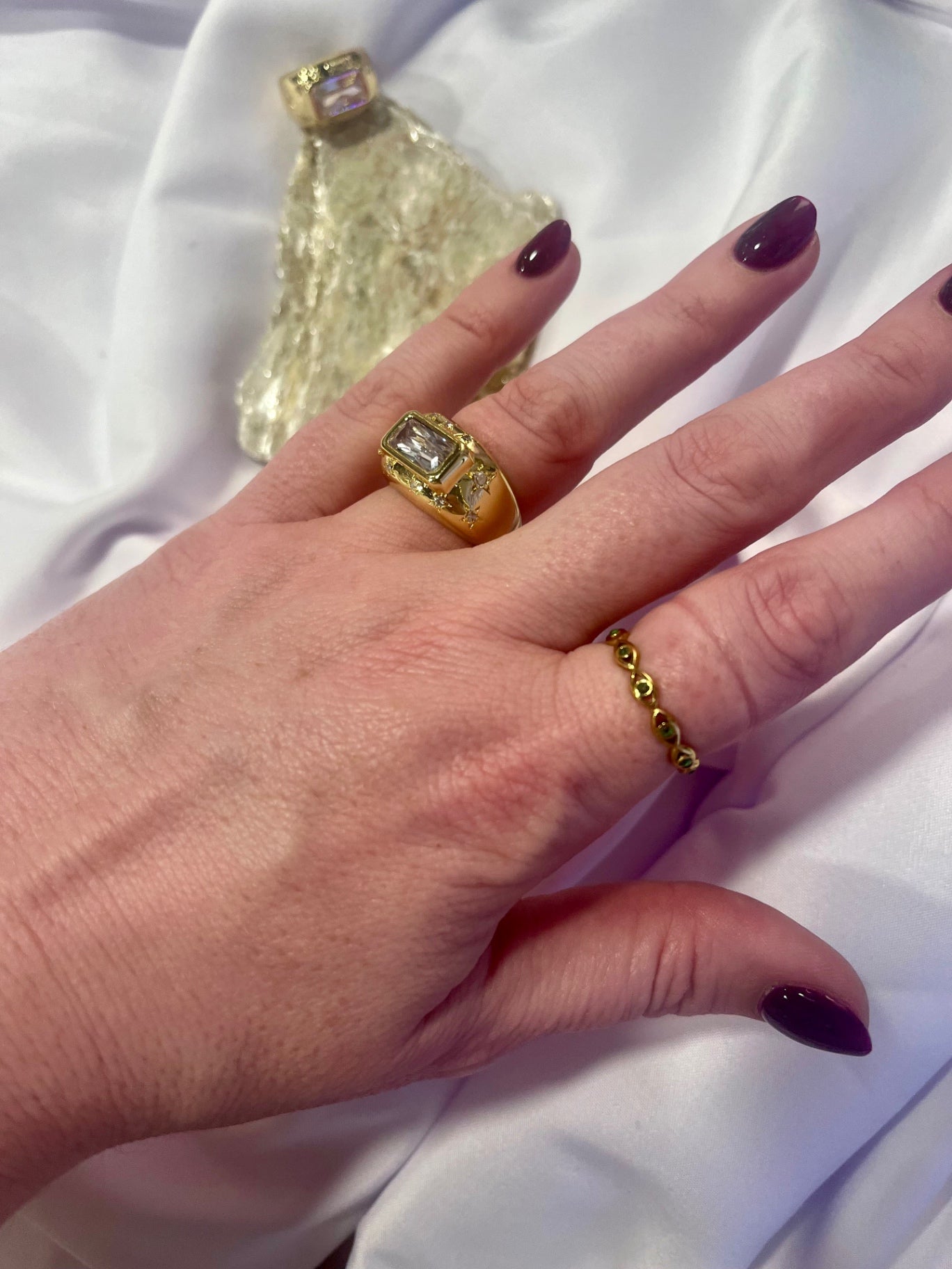 Celestial Rectangle CZ Ring – Gold Waterproof 