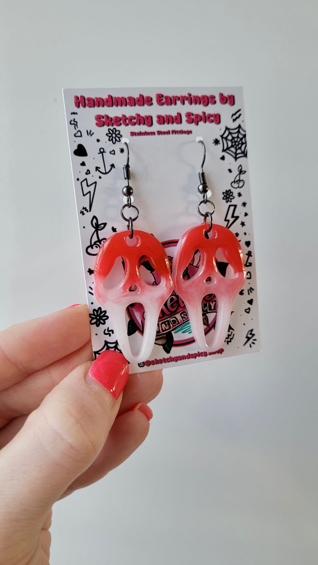 Blood Drip Ghostface Earrings – Scream Inspired - Stainless Steel Hooks