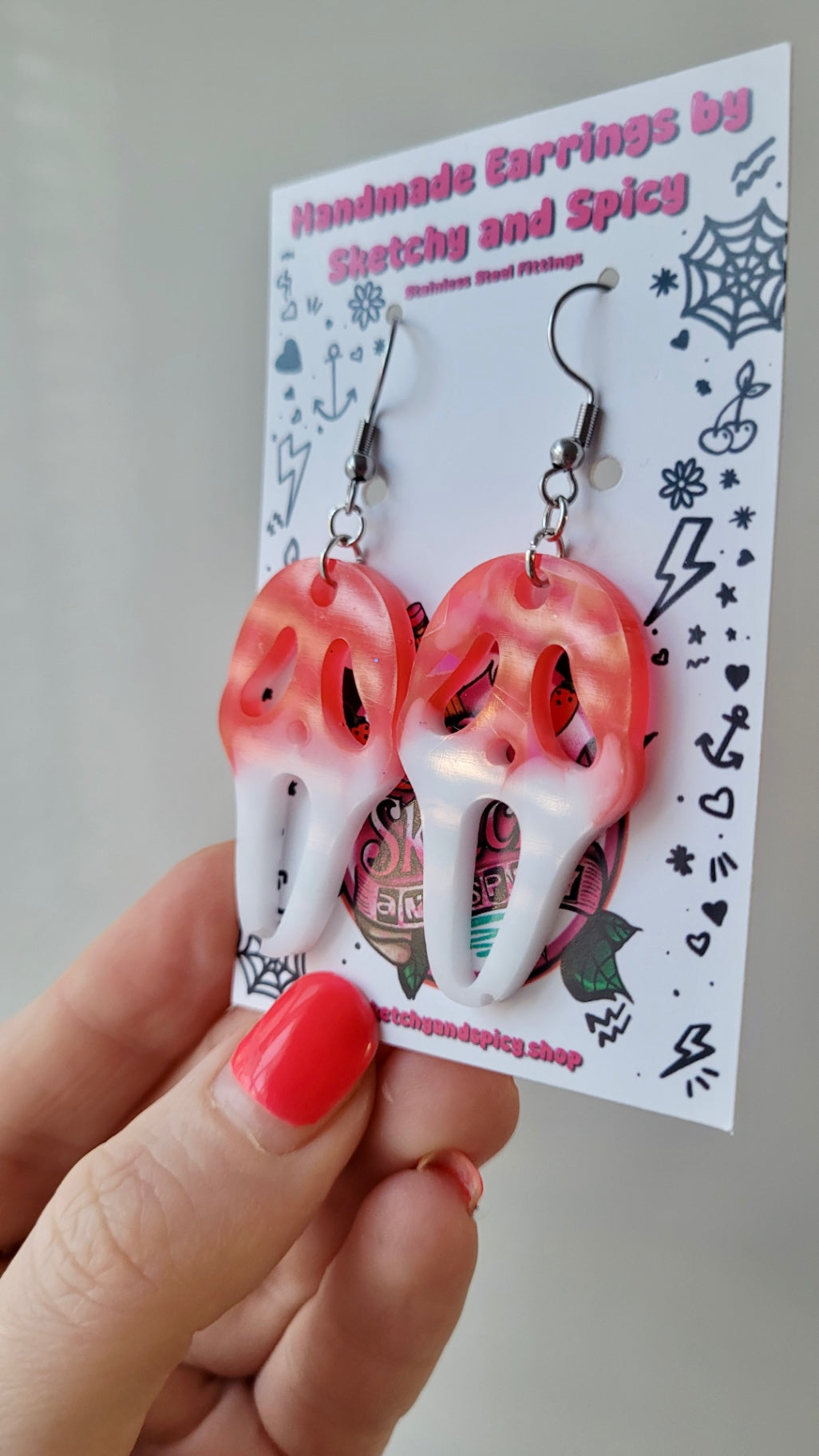 Blood Drip Ghostface Earrings – Scream Inspired - Stainless Steel Hooks