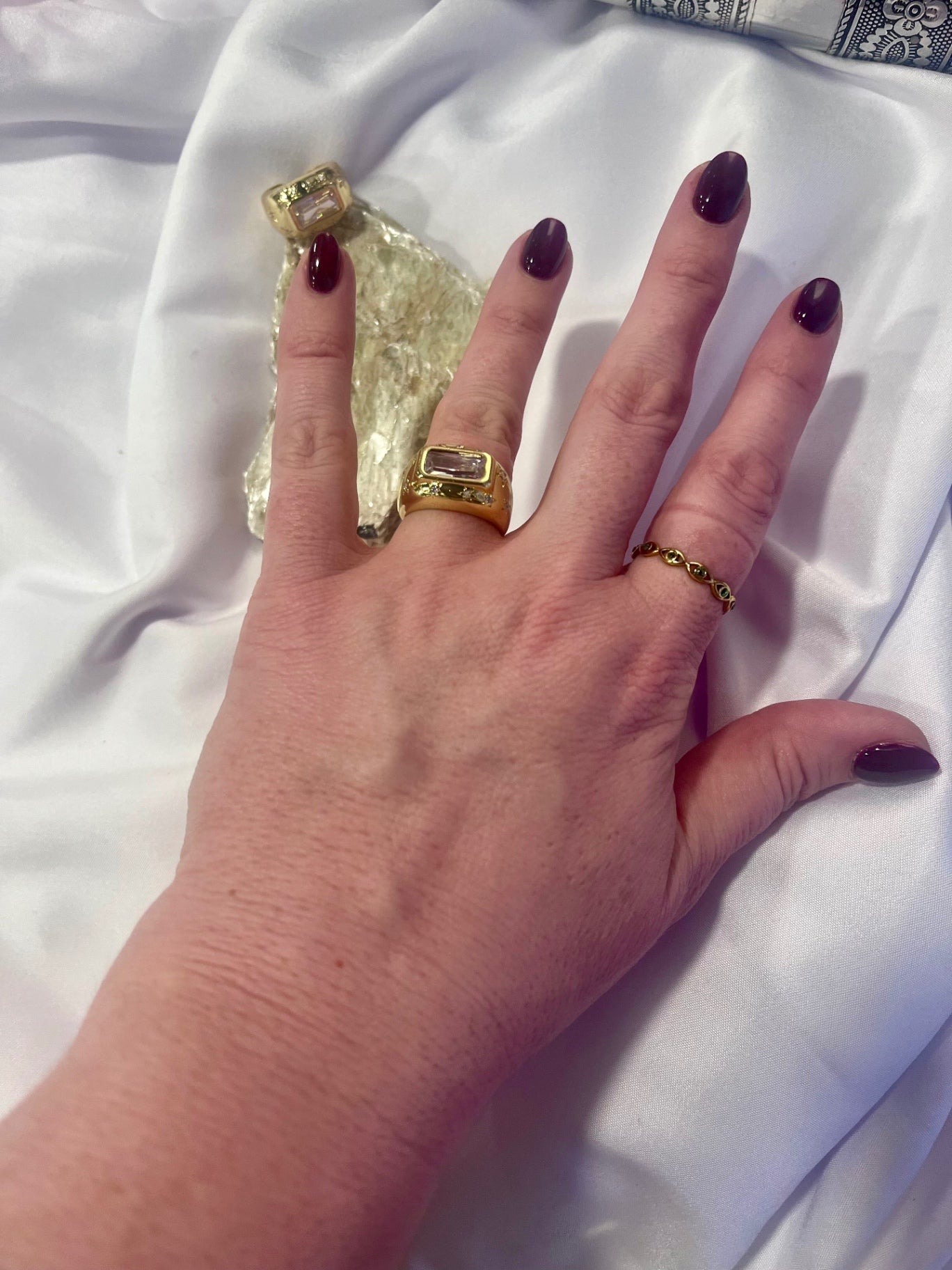 Celestial Rectangle CZ Ring – Gold Waterproof 