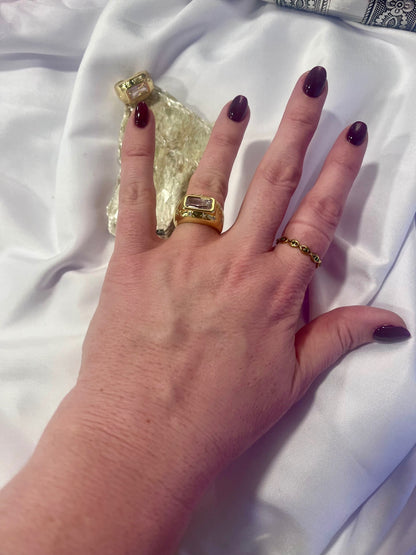 Celestial Rectangle CZ Ring – Gold Waterproof 
