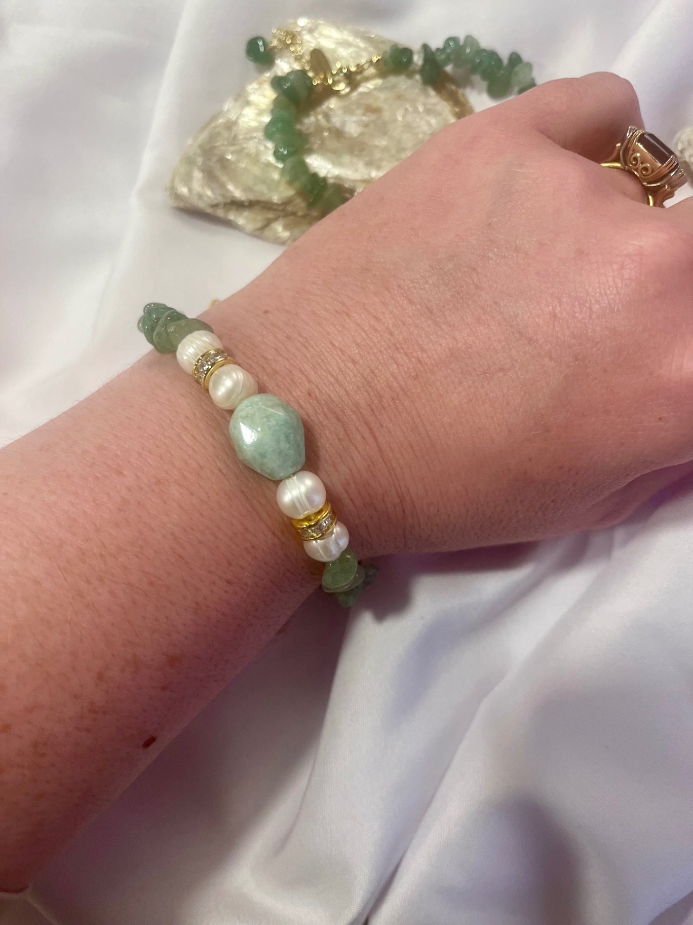 Green Aventurine & Biwa Pearl Bracelet – 